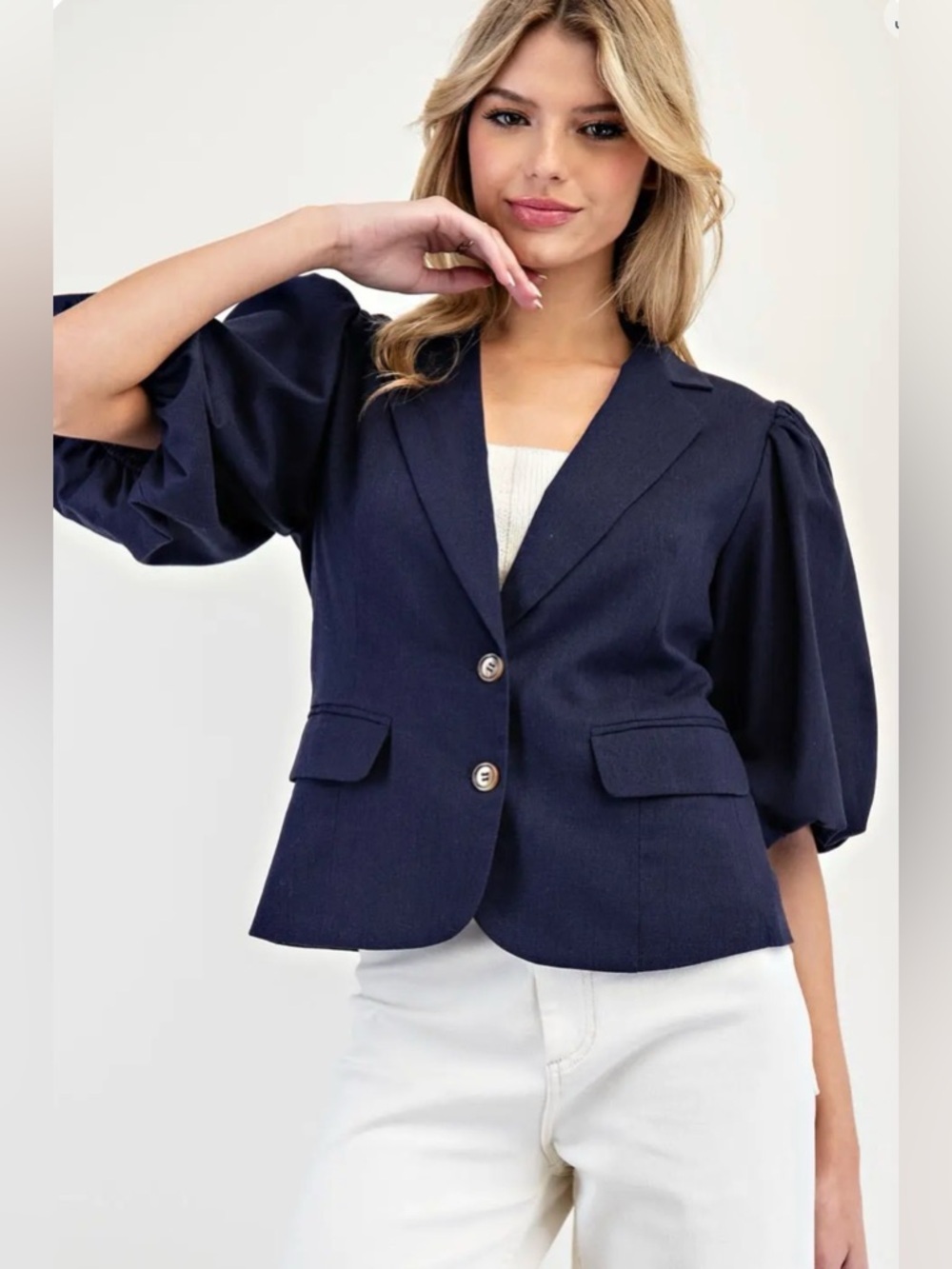 New navy Eesome blazer jacket balloon sleeve S M L